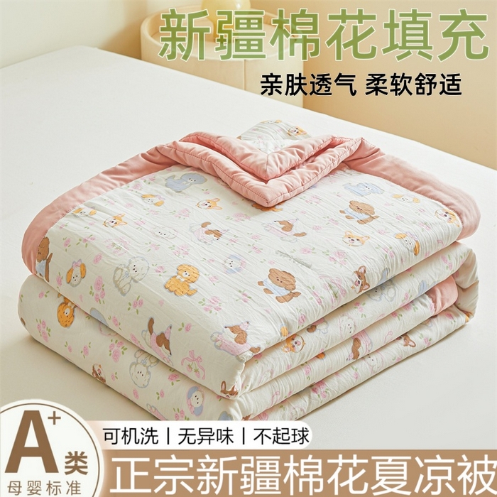 爱屋及屋 2026新款小清新水洗棉棉花夏被夏凉被空调被 萌宠乐园