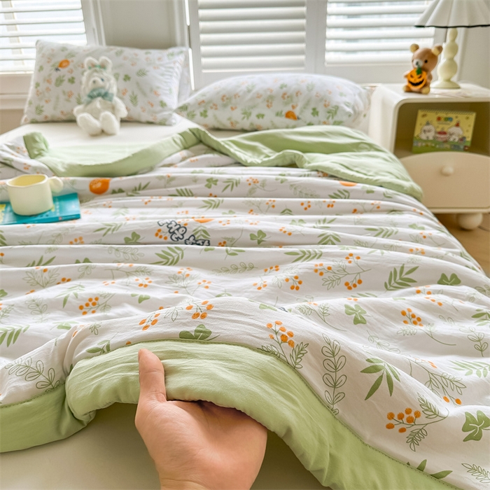 91家纺网 家纺一手货源 找家纺 爱屋及屋 2026新款小清新水洗棉棉花夏被夏凉被空调被 清新绿意