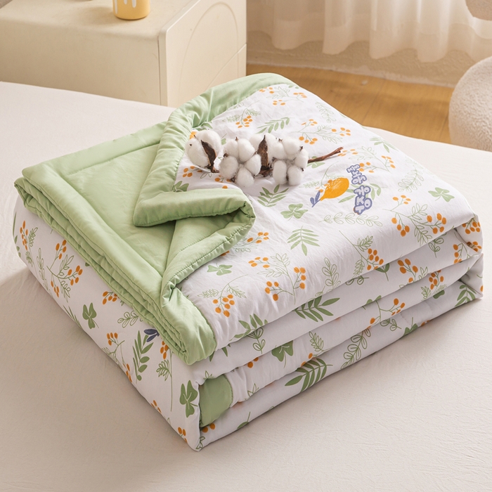 91家纺网 家纺一手货源 找家纺 爱屋及屋 2026新款小清新水洗棉棉花夏被夏凉被空调被 清新绿意