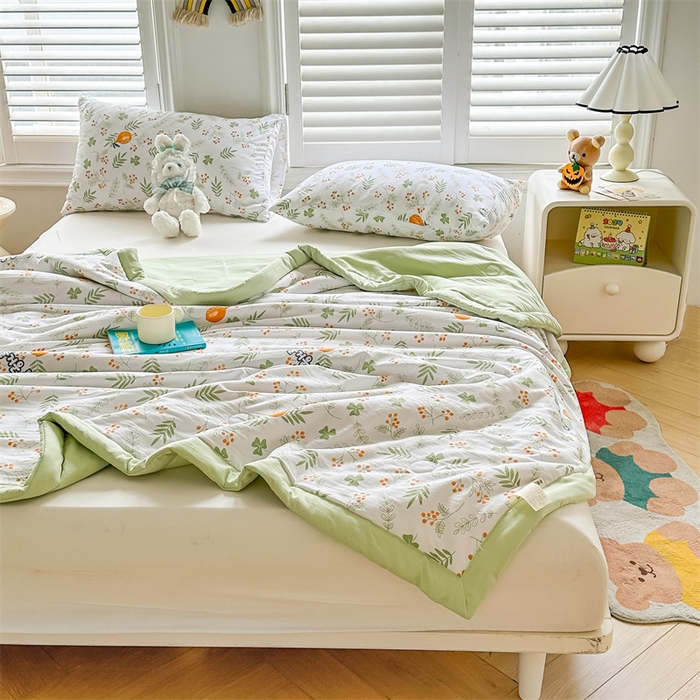 91家纺网 家纺一手货源 找家纺 爱屋及屋 2026新款小清新水洗棉棉花夏被夏凉被空调被 清新绿意