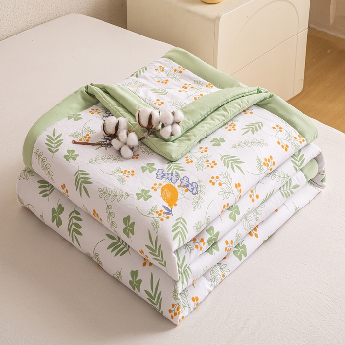 91家纺网 家纺一手货源 找家纺 爱屋及屋 2026新款小清新水洗棉棉花夏被夏凉被空调被 清新绿意