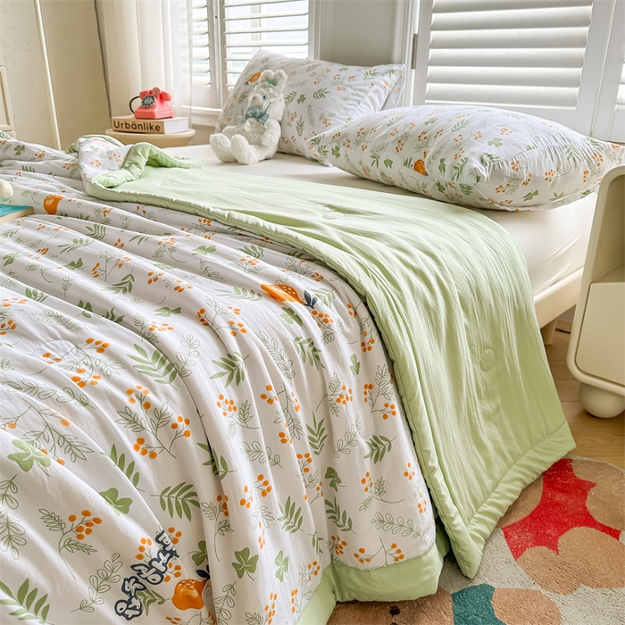 91家纺网 家纺一手货源 找家纺 爱屋及屋 2026新款小清新水洗棉棉花夏被夏凉被空调被 清新绿意