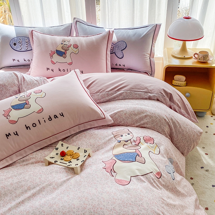 91家纺网 家纺一手货源 找家纺 （总）眷恋家纺 2026新款全棉小清新铂金棉13376卡通三件套四件套