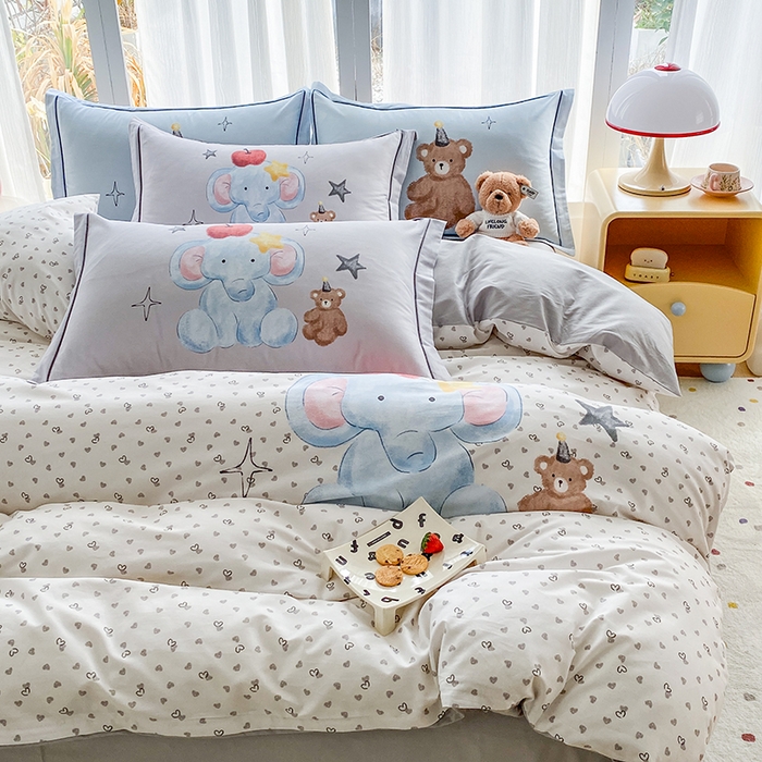 91家纺网 家纺一手货源 找家纺 眷恋家纺 2026新款全棉小清新铂金棉13376卡通三件套四件套 莫莉-米