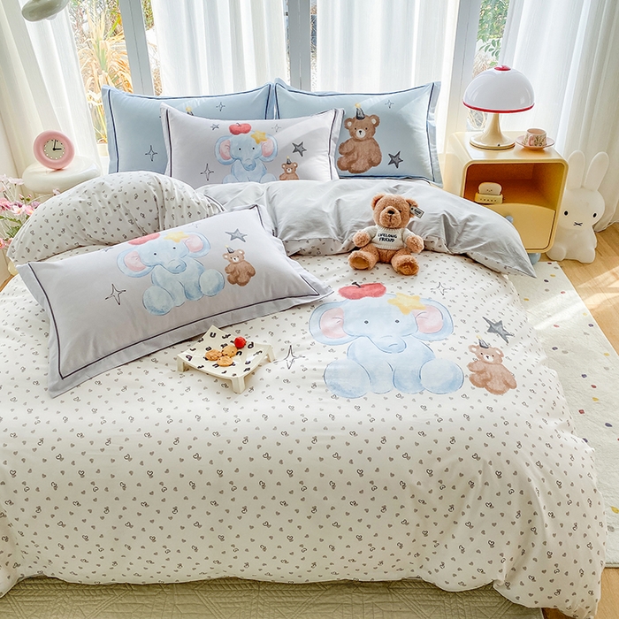 91家纺网 家纺一手货源 找家纺 眷恋家纺 2026新款全棉小清新铂金棉13376卡通三件套四件套 莫莉-米