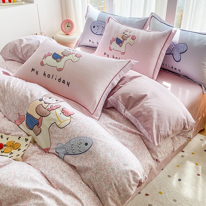 91家纺网 家纺一手货源 找家纺 （总）眷恋家纺 2026新款全棉小清新铂金棉13376卡通三件套四件套