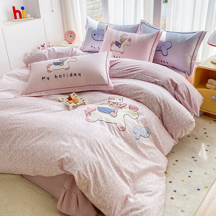 91家纺网 家纺一手货源 找家纺 （总）眷恋家纺 2026新款全棉小清新铂金棉13376卡通三件套四件套