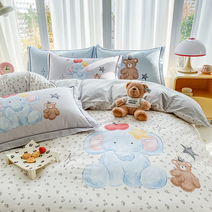 91家纺网 家纺一手货源 找家纺 眷恋家纺 2026新款全棉小清新铂金棉13376卡通三件套四件套 莫莉-米