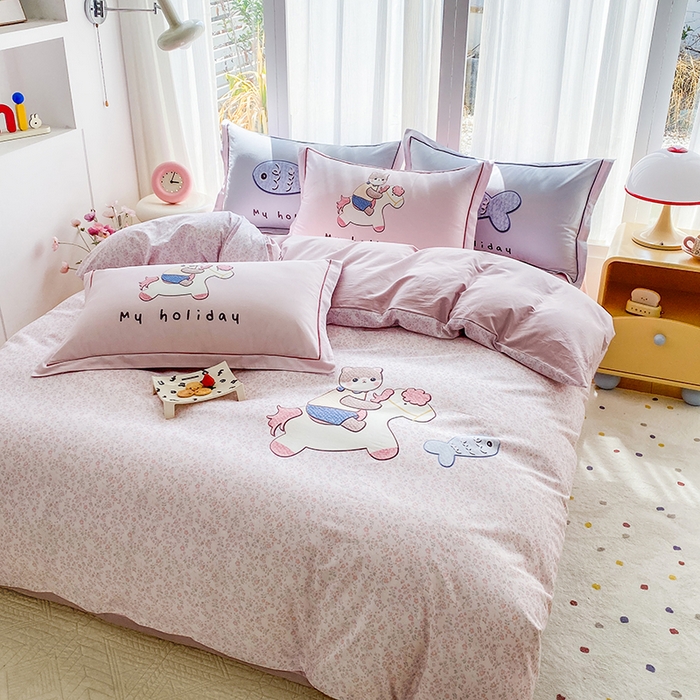 91家纺网 家纺一手货源 找家纺 （总）眷恋家纺 2026新款全棉小清新铂金棉13376卡通三件套四件套