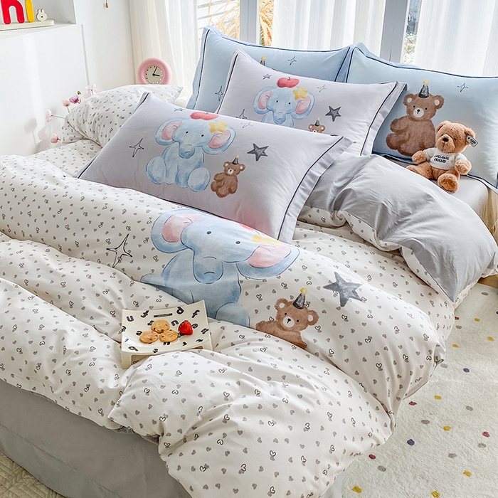 91家纺网 家纺一手货源 找家纺 眷恋家纺 2026新款全棉小清新铂金棉13376卡通三件套四件套 莫莉-米