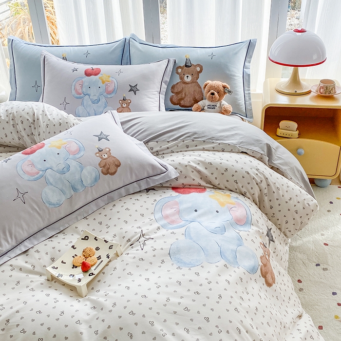 91家纺网 家纺一手货源 找家纺 眷恋家纺 2026新款全棉小清新铂金棉13376卡通三件套四件套 莫莉-米