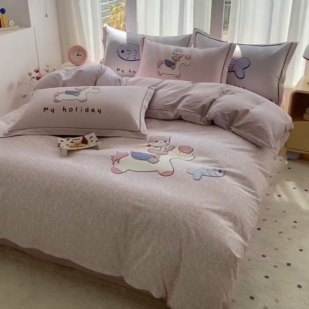 91家纺网 家纺一手货源 找家纺 （总）眷恋家纺 2026新款全棉小清新铂金棉13376卡通三件套四件套