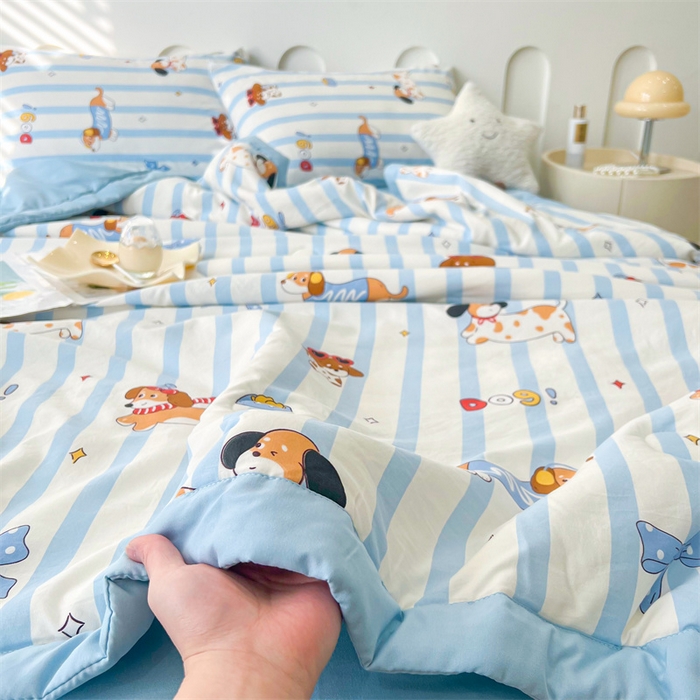 91家纺网 家纺一手货源 找家纺 爱屋及屋 2026新款小清新水洗棉棉花夏被夏凉被空调被 竖条狗