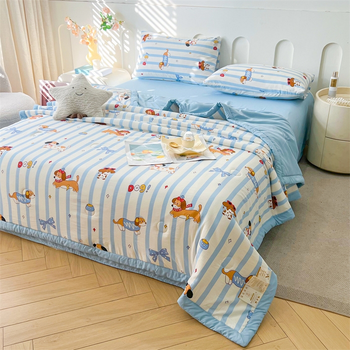 91家纺网 家纺一手货源 找家纺 爱屋及屋 2026新款小清新水洗棉棉花夏被夏凉被空调被 竖条狗