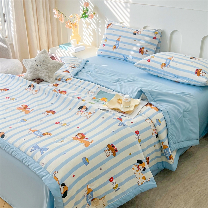 91家纺网 家纺一手货源 找家纺 爱屋及屋 2026新款小清新水洗棉棉花夏被夏凉被空调被 竖条狗