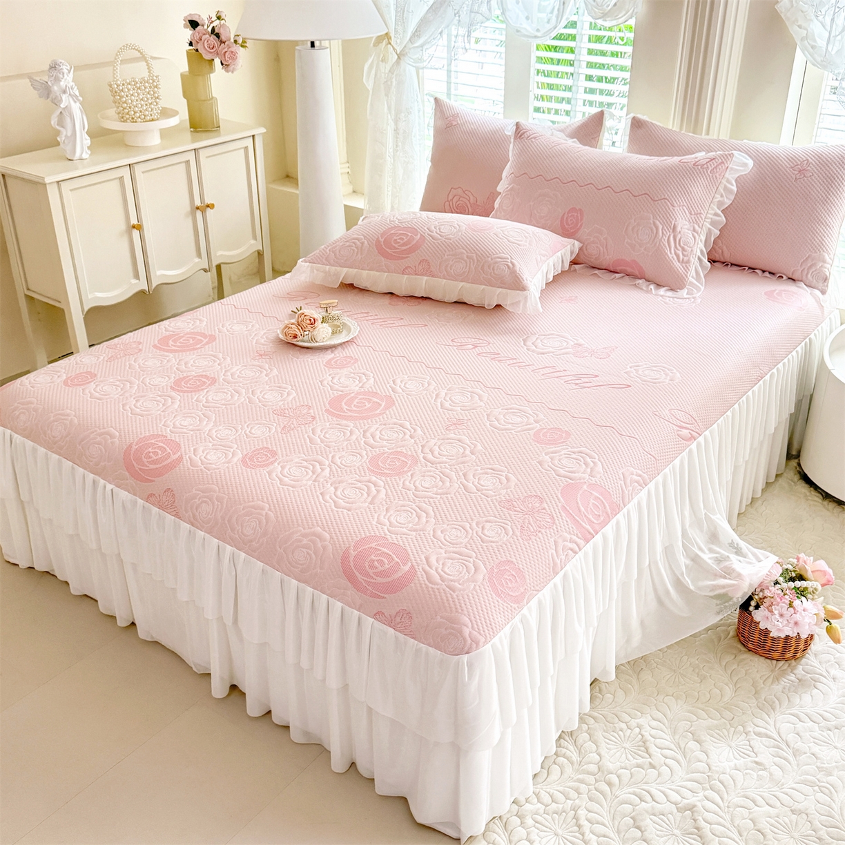 91家纺网 家纺一手货源 找家纺 （总）优贝家纺 2026新款A类凉感豆豆席三件套床裙款软席子