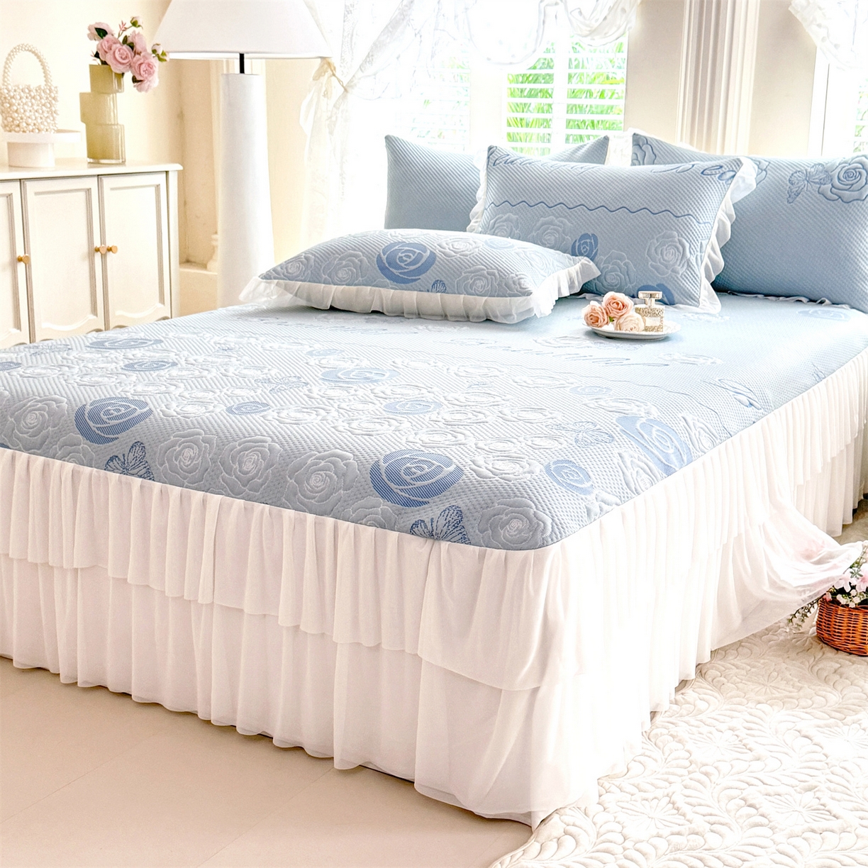 91家纺网 家纺一手货源 找家纺 （总）优贝家纺 2026新款A类凉感豆豆席三件套床裙款软席子