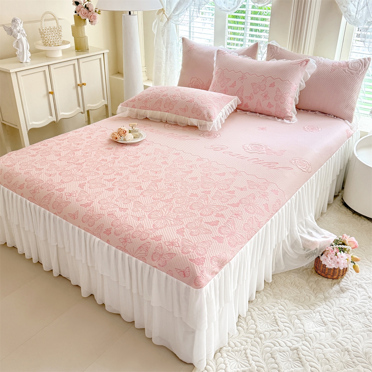 91家纺网 家纺一手货源 找家纺 （总）优贝家纺 2026新款A类凉感豆豆席三件套床裙款软席子