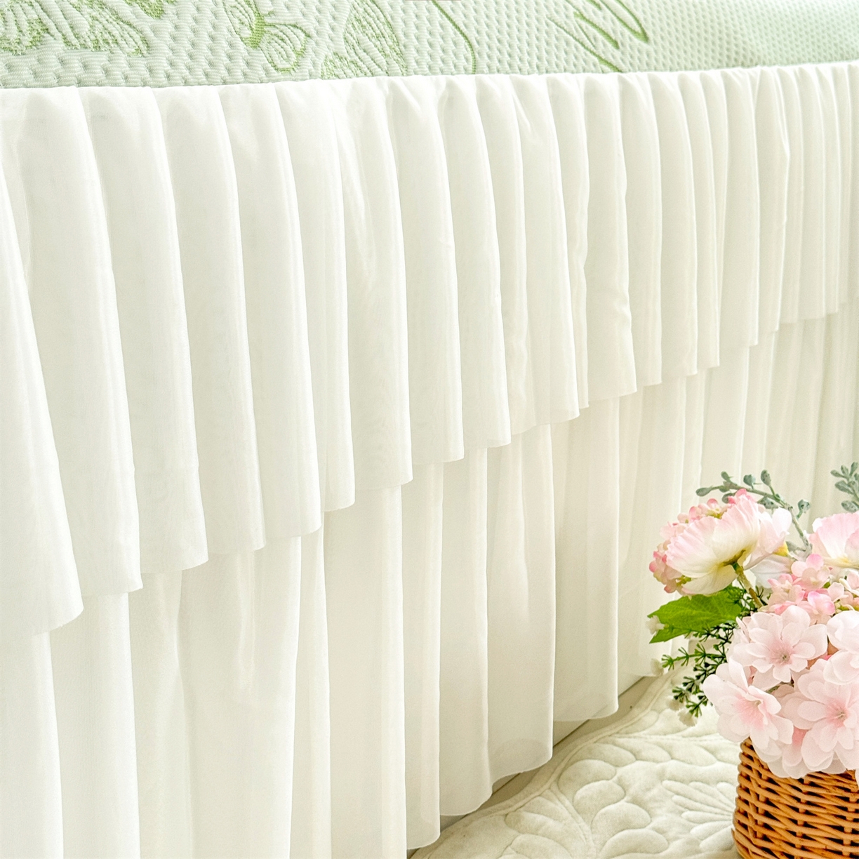 91家纺网 家纺一手货源 找家纺 优贝家纺 2026新款A类凉感豆豆席三件套床裙款软席子 蝶舞-清新绿