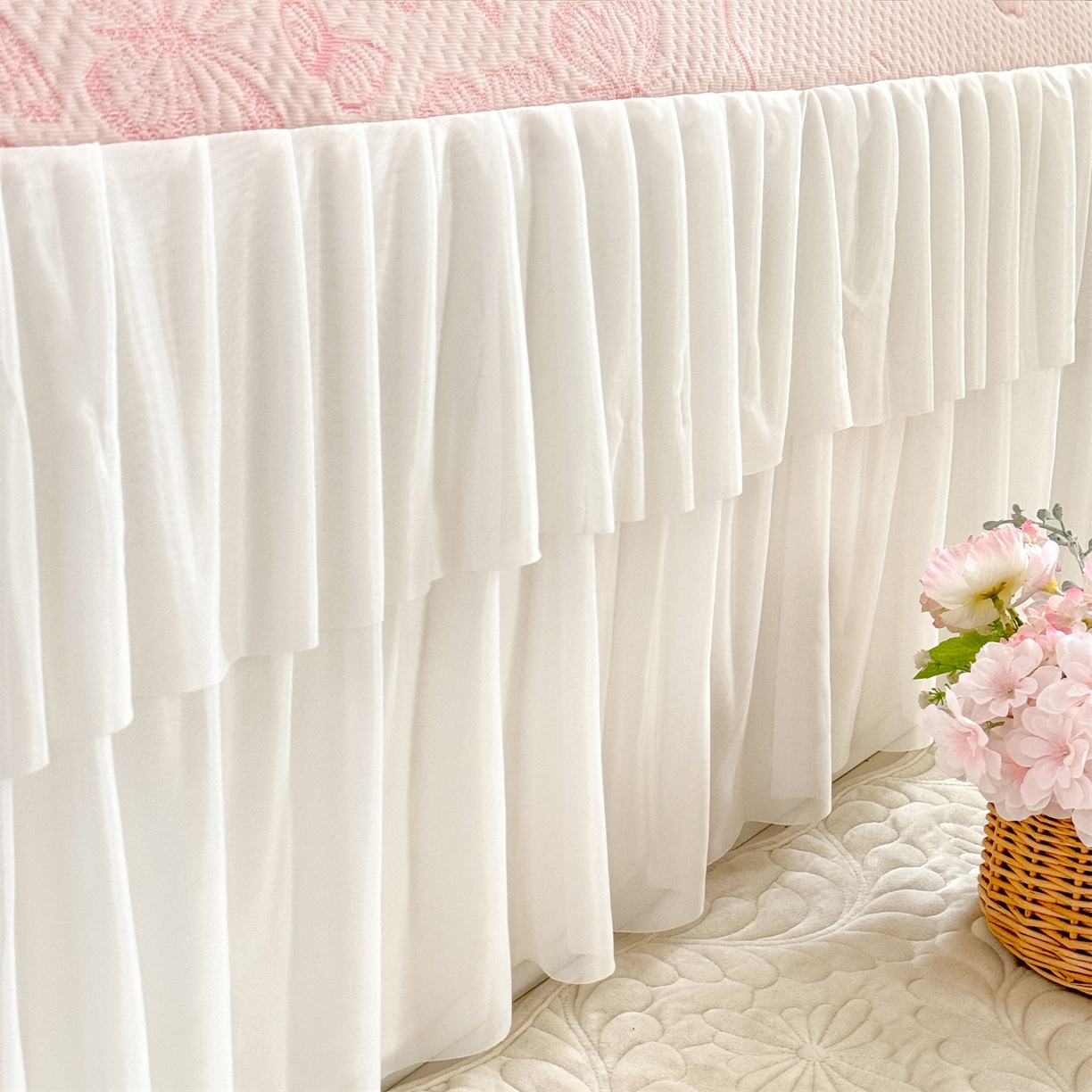 91家纺网 家纺一手货源 找家纺 优贝家纺 2026新款A类凉感豆豆席三件套床裙款软席子 蝶舞-粉玉