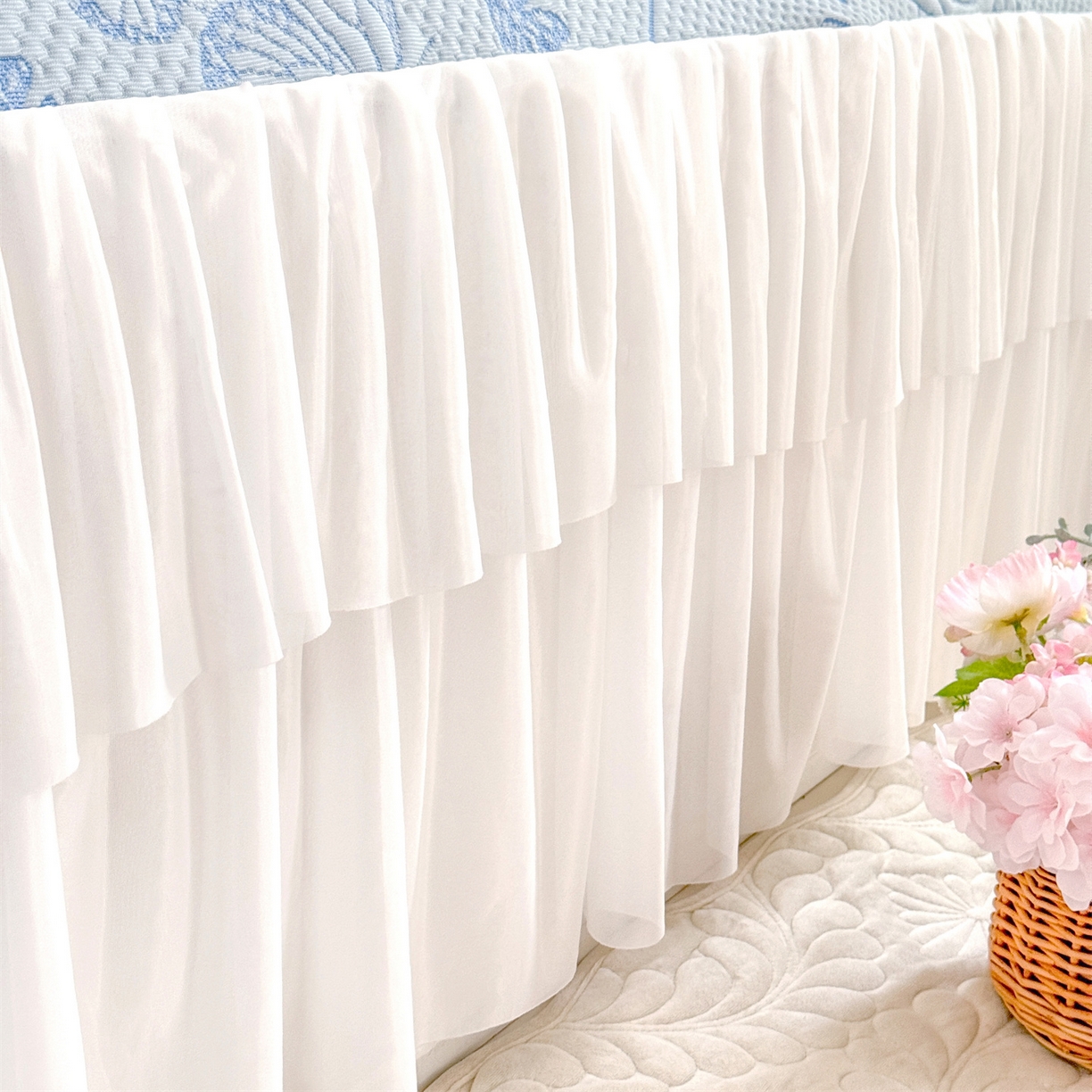 91家纺网 家纺一手货源 找家纺 优贝家纺 2026新款A类凉感豆豆席三件套床裙款软席子 蝶舞-天蓝