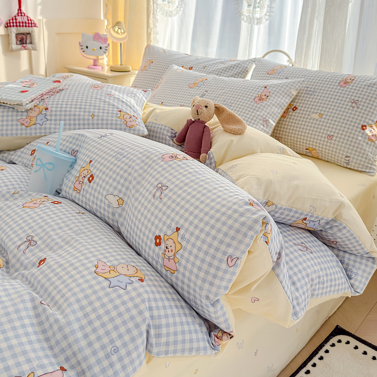 91家纺网 家纺一手货源 找家纺 铺尚美家纺 2026新款12868新疆全棉纯棉印花四件套（提供质检报告 星星人