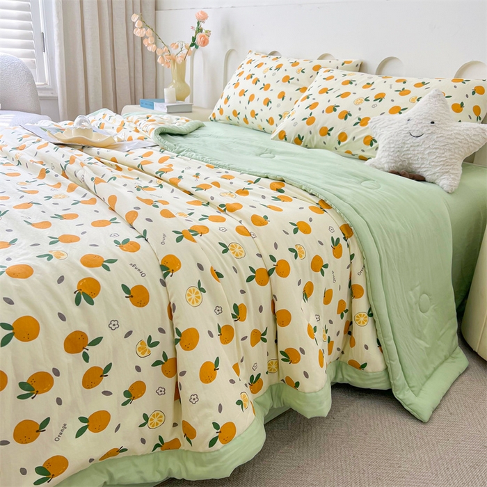 91家纺网 家纺一手货源 找家纺 爱屋及屋 2026新款小清新水洗棉棉花夏被夏凉被空调被 小橙子