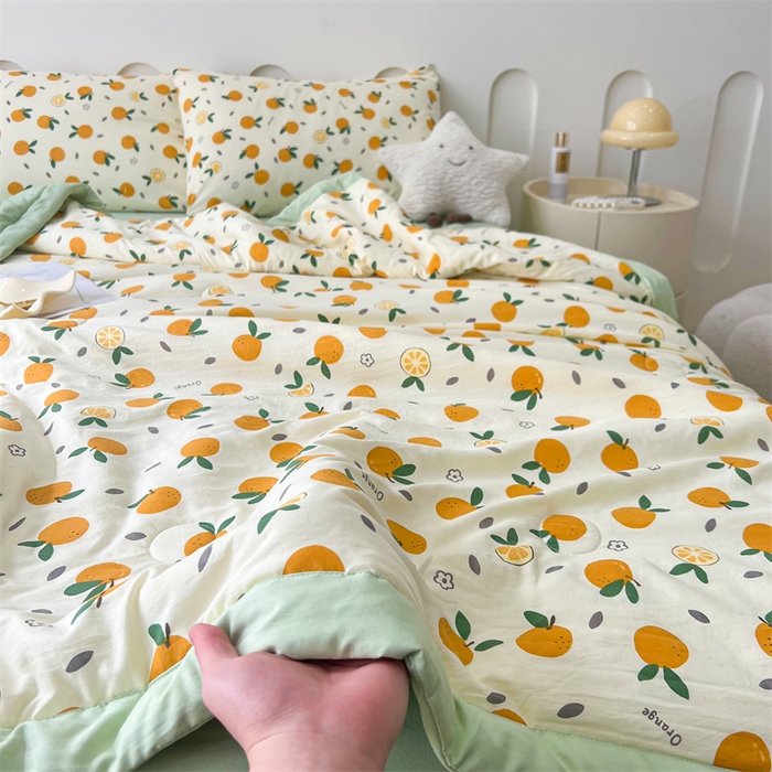 91家纺网 家纺一手货源 找家纺 爱屋及屋 2026新款小清新水洗棉棉花夏被夏凉被空调被 小橙子