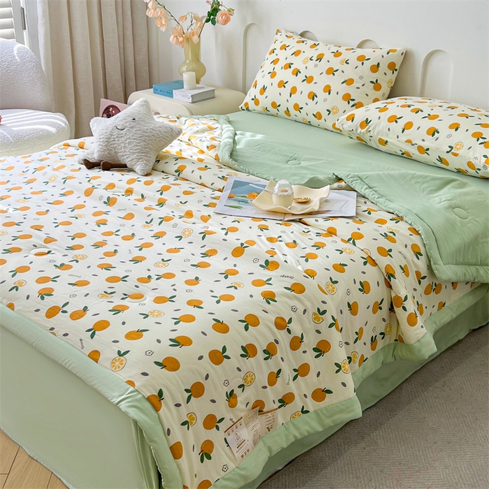 91家纺网 家纺一手货源 找家纺 爱屋及屋 2026新款小清新水洗棉棉花夏被夏凉被空调被 小橙子