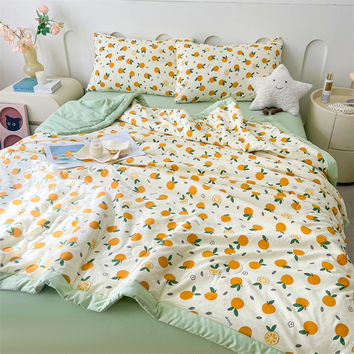 91家纺网 家纺一手货源 找家纺 爱屋及屋 2026新款小清新水洗棉棉花夏被夏凉被空调被 小橙子