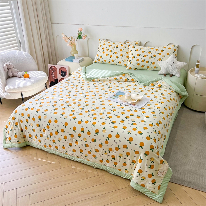 91家纺网 家纺一手货源 找家纺 爱屋及屋 2026新款小清新水洗棉棉花夏被夏凉被空调被 小橙子