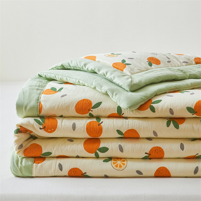 91家纺网 家纺一手货源 找家纺 爱屋及屋 2026新款小清新水洗棉棉花夏被夏凉被空调被 小橙子