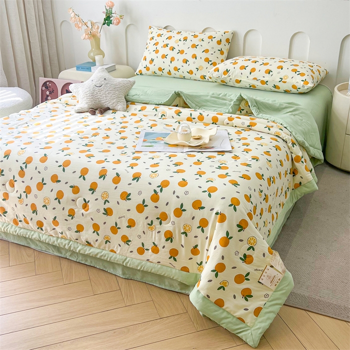 91家纺网 家纺一手货源 找家纺 爱屋及屋 2026新款小清新水洗棉棉花夏被夏凉被空调被 小橙子