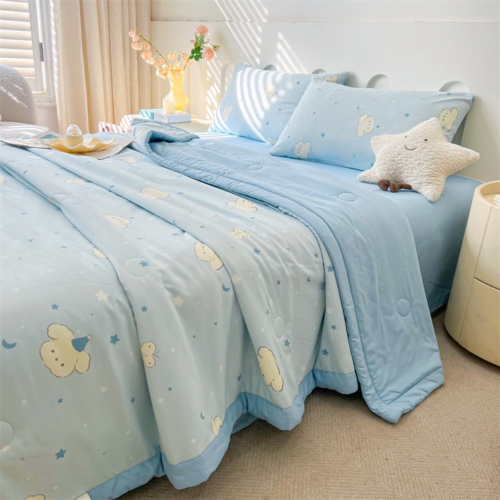 91家纺网 家纺一手货源 找家纺 爱屋及屋 2026新款小清新水洗棉棉花夏被夏凉被空调被 星月小狗