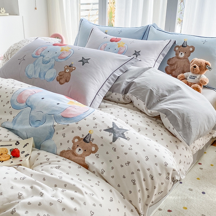 91家纺网 家纺一手货源 找家纺 眷恋家纺 2026新款全棉小清新铂金棉13376卡通三件套四件套 莫莉-米