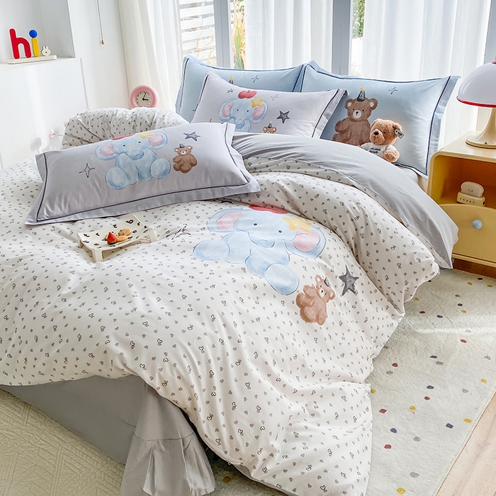 91家纺网 家纺一手货源 找家纺 眷恋家纺 2026新款全棉小清新铂金棉13376卡通三件套四件套 莫莉-米