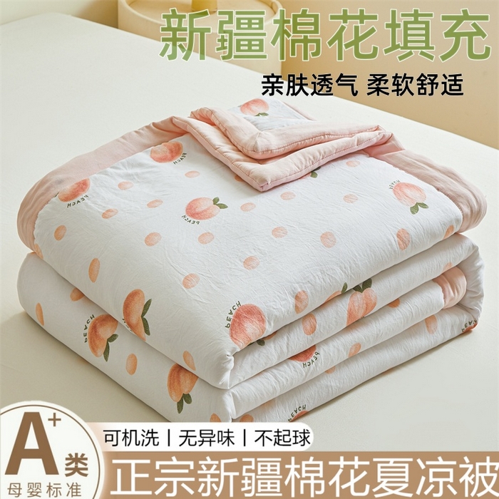 爱屋及屋 2026新款小清新水洗棉棉花夏被夏凉被空调被 元气桃桃