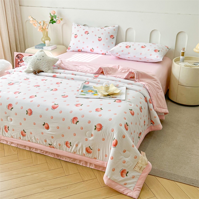 91家纺网 家纺一手货源 找家纺 爱屋及屋 2026新款小清新水洗棉棉花夏被夏凉被空调被 元气桃桃