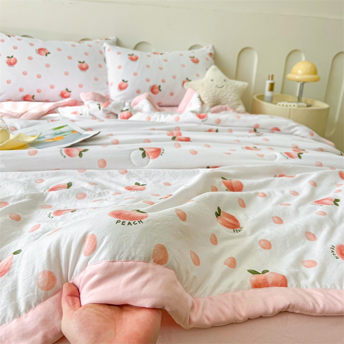 91家纺网 家纺一手货源 找家纺 爱屋及屋 2026新款小清新水洗棉棉花夏被夏凉被空调被 元气桃桃
