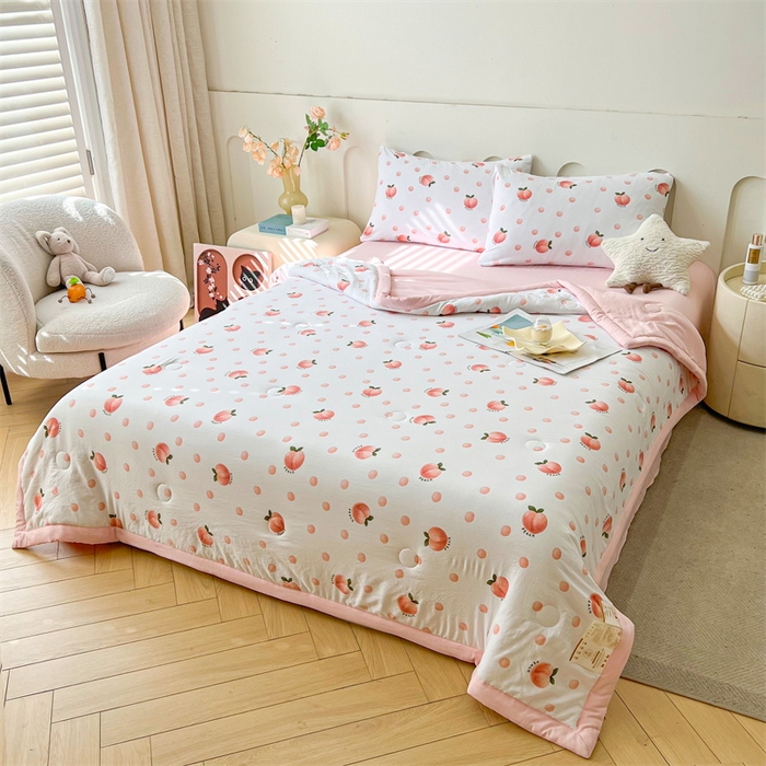 91家纺网 家纺一手货源 找家纺 爱屋及屋 2026新款小清新水洗棉棉花夏被夏凉被空调被 元气桃桃