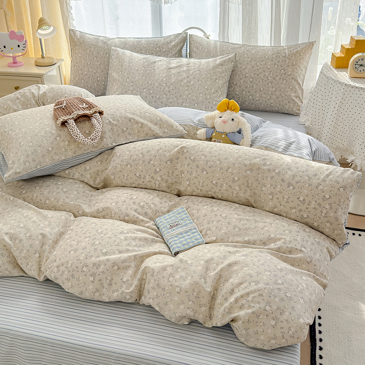 91家纺网 家纺一手货源 找家纺 铺尚美家纺 2026新款12868新疆全棉纯棉印花四件套（提供质检报告 摇铃兰