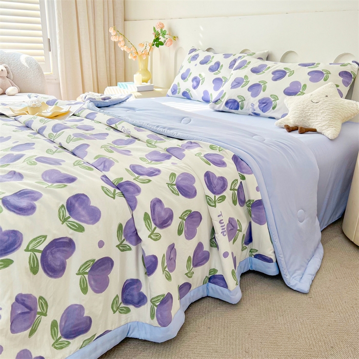 91家纺网 家纺一手货源 找家纺 爱屋及屋 2026新款小清新水洗棉棉花夏被夏凉被空调被 紫色郁金香