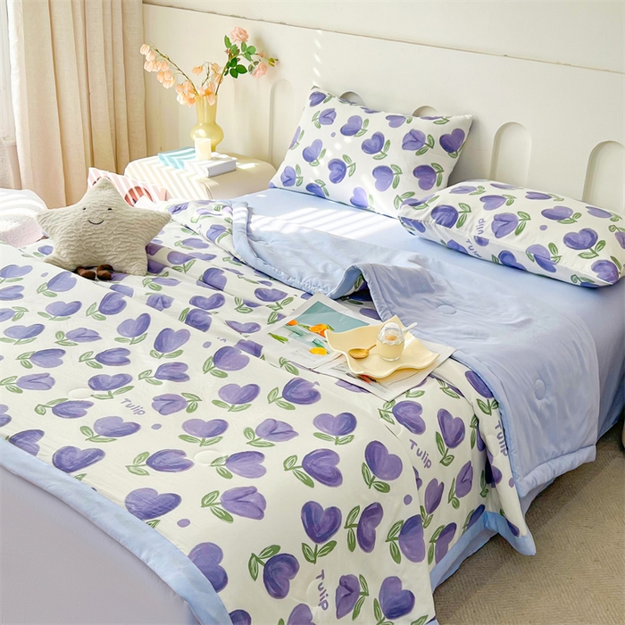 91家纺网 家纺一手货源 找家纺 爱屋及屋 2026新款小清新水洗棉棉花夏被夏凉被空调被 紫色郁金香
