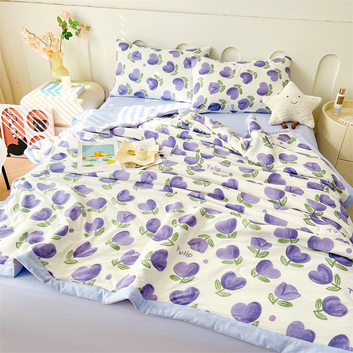 91家纺网 家纺一手货源 找家纺 爱屋及屋 2026新款小清新水洗棉棉花夏被夏凉被空调被 紫色郁金香