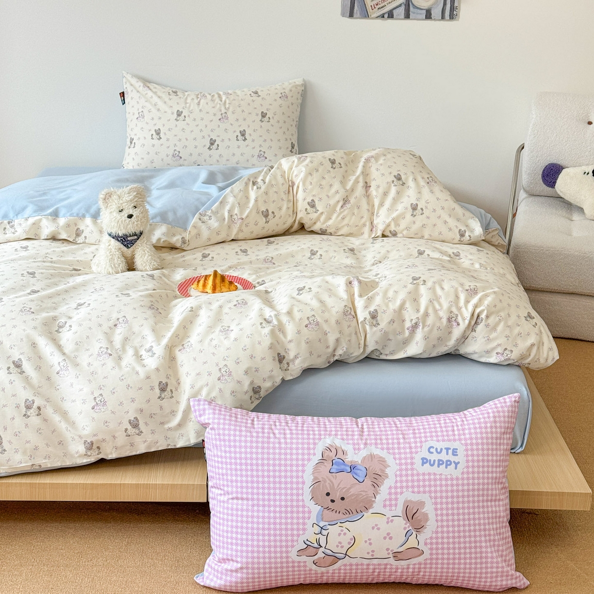 91家纺网 家纺一手货源 找家纺 RYB红黄兰 2026新款ins风全棉卡通纯棉三件套四件套 花园马尔济斯