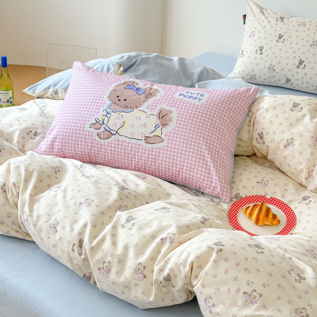 91家纺网 家纺一手货源 找家纺 RYB红黄兰 2026新款ins风全棉卡通纯棉三件套四件套 花园马尔济斯