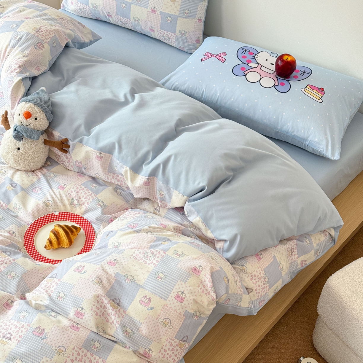 91家纺网 家纺一手货源 找家纺 RYB红黄兰 2026新款ins风全棉卡通纯棉三件套四件套 蝴蝶喵喵