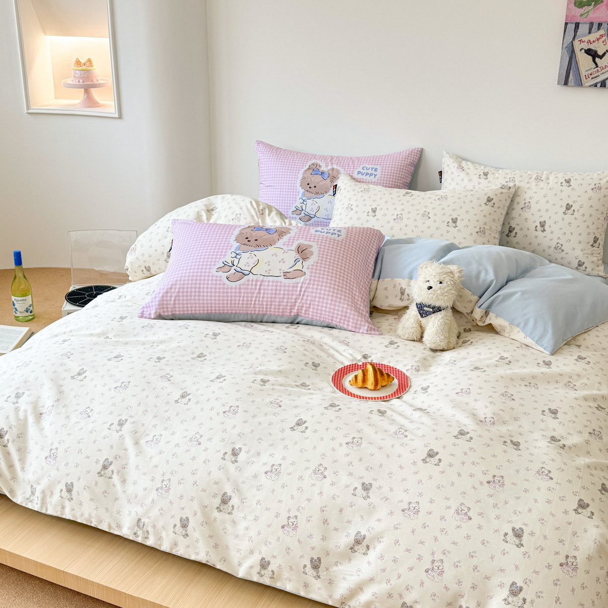 91家纺网 家纺一手货源 找家纺 RYB红黄兰 2026新款ins风全棉卡通纯棉三件套四件套 花园马尔济斯