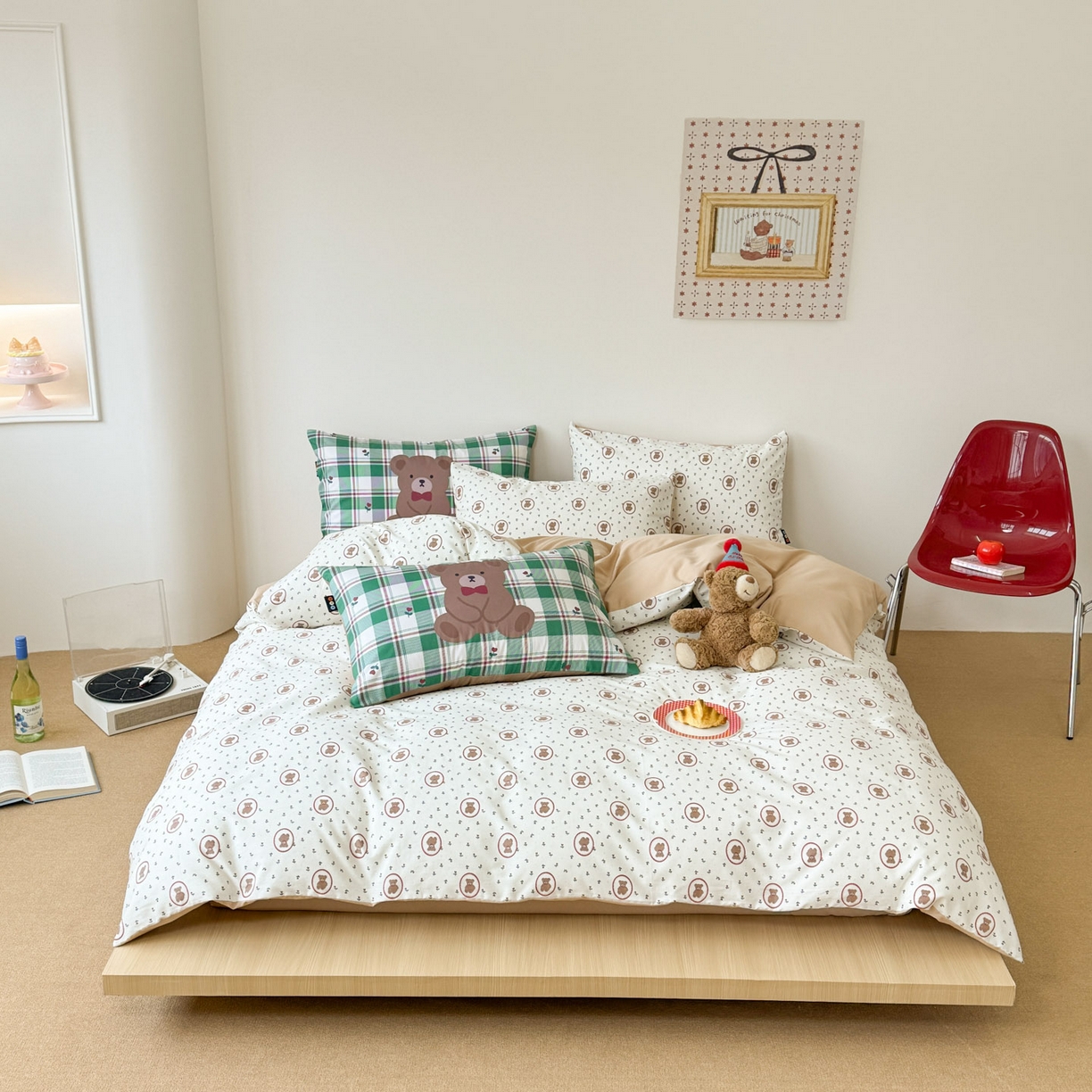 91家纺网 家纺一手货源 找家纺 RYB红黄兰 2026新款ins风全棉卡通纯棉三件套四件套 绿野仙棕熊