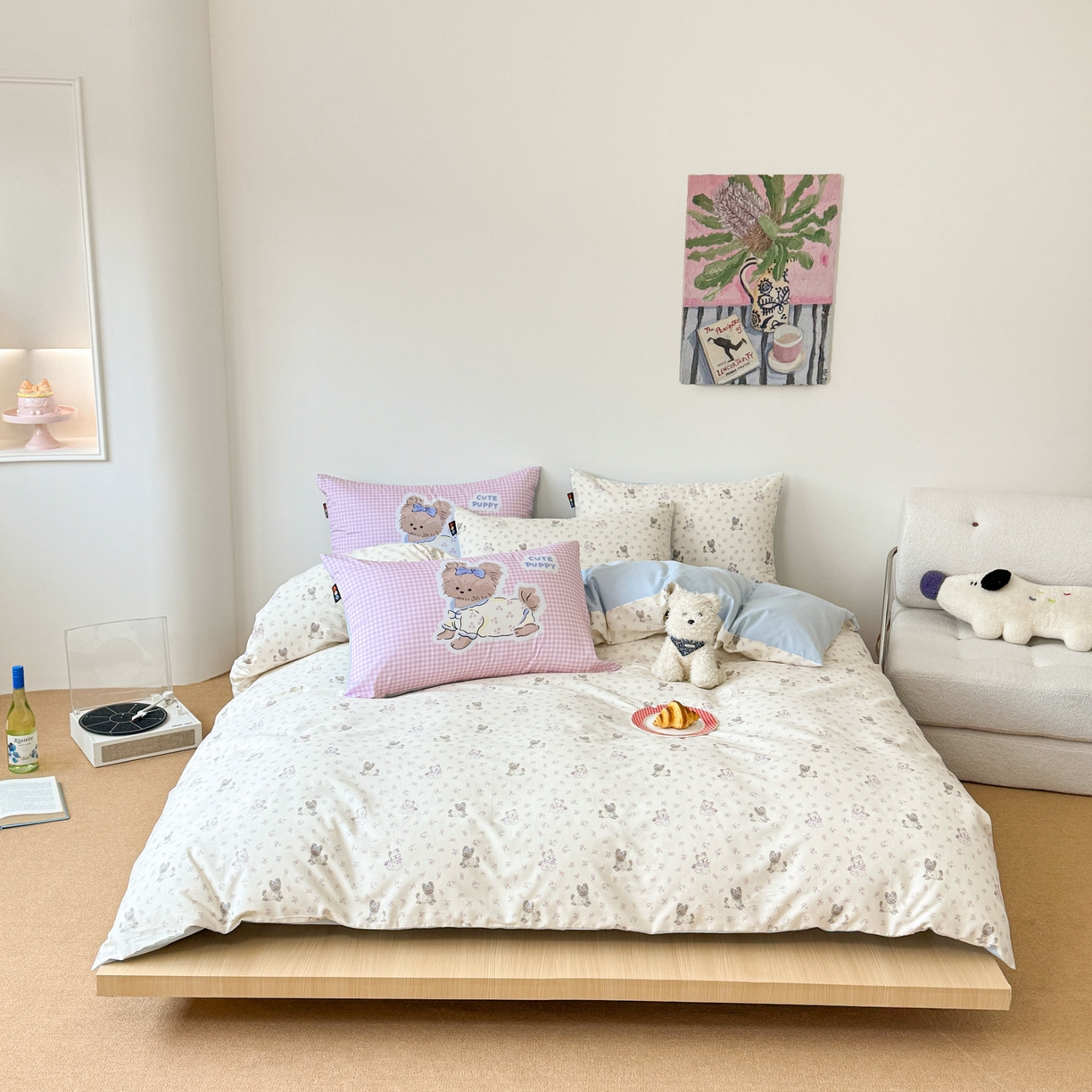 91家纺网 家纺一手货源 找家纺 RYB红黄兰 2026新款ins风全棉卡通纯棉三件套四件套 花园马尔济斯